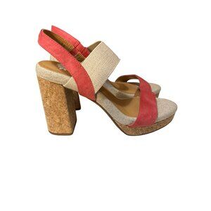 Yellow Box Womens Suede & Fabric Cork Heel Sandals‎ Size 9.5